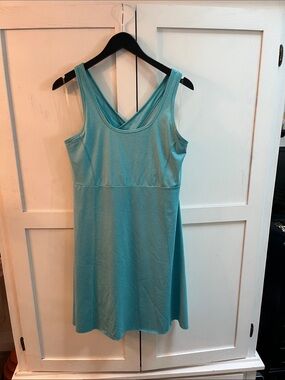 Sleeveless Aqua Striped Midi Dress with Scoop Neck